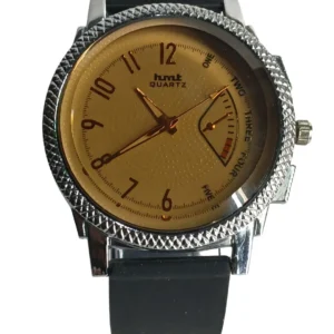 Men’s Watch with Golden Dial & Black Silicone Strap